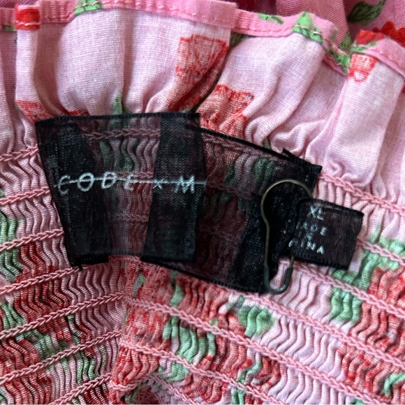 Code X Mode Pink Floral Rose Smocked Ruffle Mini Dress XL - Picture 7 of 9